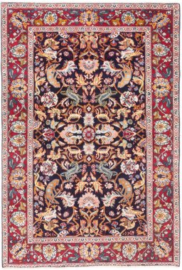 Full view of 2000s Kashan rug from Iran / Persia, 155 × 103 cm in Dark blue tones