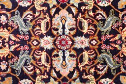 Full view of 2000s Kashan rug from Iran / Persia, 155 × 103 cm in Dark blue tones