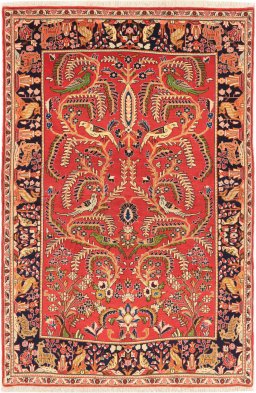 Full view of 1970s Kashan rug from Iran / Persia, 158 × 105 cm in Red tones