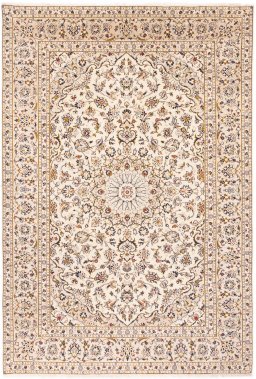 Full view of 1988s Kashan rug from Iran / Persia, 293 × 195 cm in Beige tones