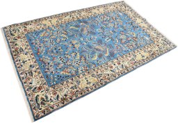 Corner detail of 1950s Kashan rug showing border pattern and Wool pile