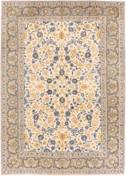 Full view of 1970s Kashan rug from Iran / Persia, 380 × 273 cm in Beige tones