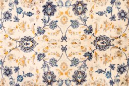 Close-up detail of 1970s Kashan rug from Iran / Persia showing Wool weave
