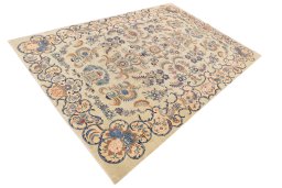 Corner detail of 1980s Kashan rug showing border pattern and Wool pile