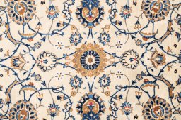 Close-up detail of 1975s Kashan rug from Iran / Persia showing Wool weave