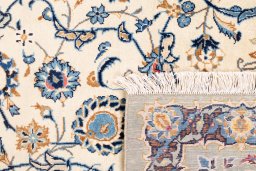 Full view of 1975s Kashan rug from Iran / Persia, 407 × 270 cm in Beige tones