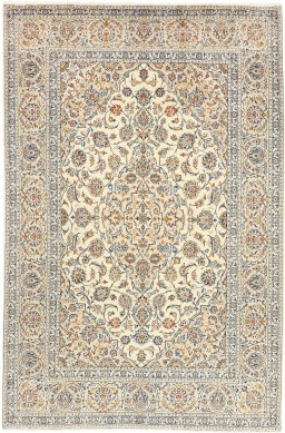 Full view of 2000s Kashan rug from Iran / Persia, 300 × 198 cm in Cream tones