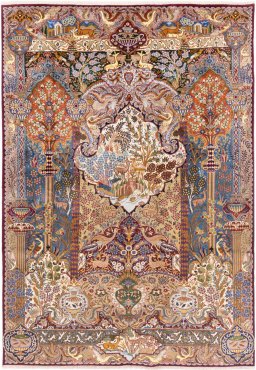 Full view of 1975s Kashan rug from Iran / Persia, 350 × 247 cm in Multi Color tones