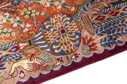 Backside of handmade 1975s Kashan rug showing knot structure and weave density