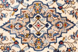 Full view of 2000s Kashan rug from Iran / Persia, 156 × 95 cm in Beige tones