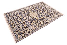 Corner detail of 1975s Kashan rug showing border pattern and Wool pile