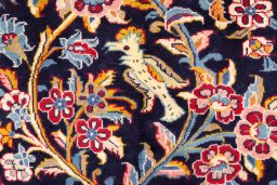 Full view of 1980s Kashan rug from Iran / Persia, 150 × 100 cm in Dark blue tones