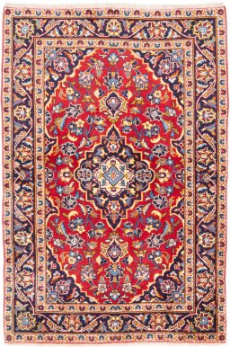 Full view of 2000s Kashan rug from Iran / Persia, 150 × 100 cm in Red tones