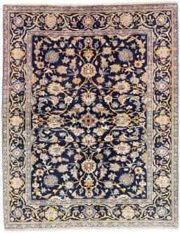 Full view of 2003s Kashan rug from Iran / Persia, 185 × 148 cm in Dark blue tones