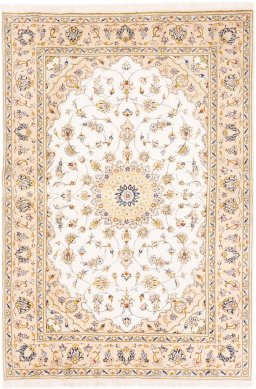 Full view of 2003s Kashan rug from Iran / Persia, 212 × 147 cm in Beige tones