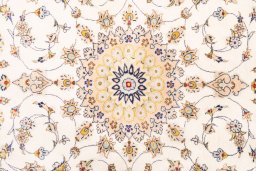 Full view of 2003s Kashan rug from Iran / Persia, 212 × 147 cm in Beige tones