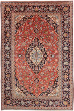 Full view of 1990s Kashan rug from Iran / Persia, 297 × 200 cm in Red tones