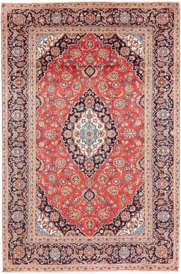 Full view of 1975s Kashan rug from Iran / Persia, 285 × 190 cm in Red tones