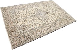 Corner detail of 2000s Kashan rug showing border pattern and Wool pile