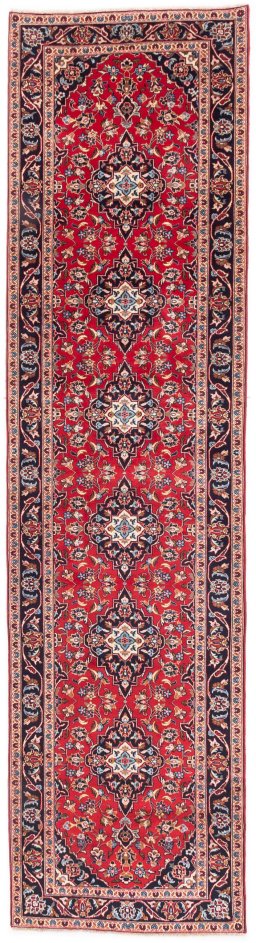 Full view of 1996s Kashan rug from Iran / Persia, 378 × 97 cm in Red tones