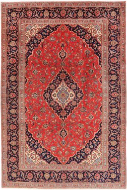 Full view of 2000s Kashan rug from Iran / Persia, 300 × 200 cm in Red tones