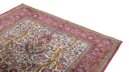 Surface texture of 1920s Kashan rug with natural Silk and intricate pattern