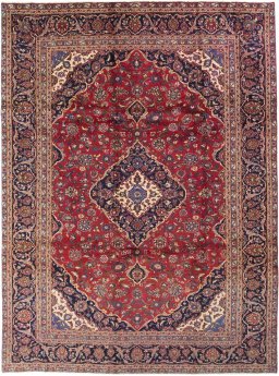 Full view of 1990s Kashan rug from Iran / Persia, 380 × 280 cm in Red tones