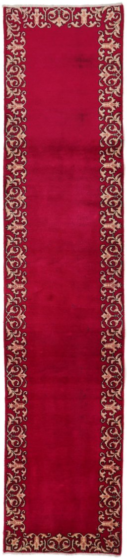 Full view of 2000s Kashan rug from Iran / Persia, 375 × 80 cm in Red tones