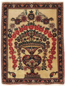 Full view of 1960s Kashan rug from Iran / Persia, 103 × 78 cm in Multi Color tones