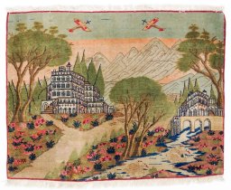 Full view of New Kashan rug from Iran / Persia, 73 × 94 cm in Multi Color tones