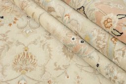 Full view of 1980s Kashmar rug from Iran / Persia, 340 × 250 cm in Cream tones