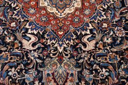 Corner detail of 2000s Kashmar rug showing border pattern and Wool pile
