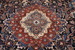 Close-up detail of 2000s Kashmar rug from Iran / Persia showing Wool weave