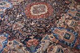 Surface texture of 2000s Kashmar rug with natural Wool and intricate pattern