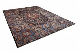 Corner detail of 2000s Kashmar rug showing border pattern and Wool pile