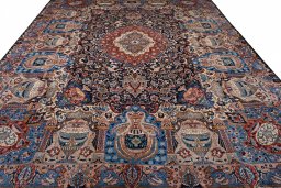 Surface texture of 2000s Kashmar rug with natural Wool and intricate pattern