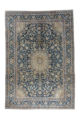 Full view of 2000s Kashmar rug from Iran / Persia, 412 × 290 cm in Blue tones