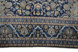 Full view of 2000s Kashmar rug from Iran / Persia, 412 × 290 cm in Blue tones