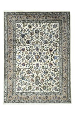 Full view of New Kashmar rug from Iran / Persia, 352 × 254 cm in Beige tones