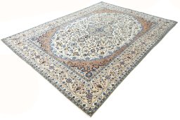 Corner detail of 2000s Kashmar rug showing border pattern and Wool pile