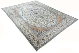 Close-up detail of 2000s Kashmar rug from Iran / Persia showing Wool weave
