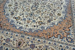 Close-up detail of 2000s Kashmar rug from Iran / Persia showing Wool weave
