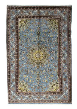 Full view of 2000s Kashmar rug from Iran / Persia, 302 × 201 cm in Blue tones