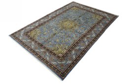 Corner detail of 2000s Kashmar rug showing border pattern and Wool pile