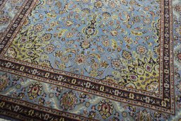 Close-up detail of 2000s Kashmar rug from Iran / Persia showing Wool weave