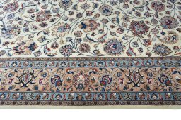 Close-up detail of New Kashmar rug from Iran / Persia showing Wool weave