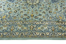 Corner detail of 2000s Kashmar rug showing border pattern and Wool pile