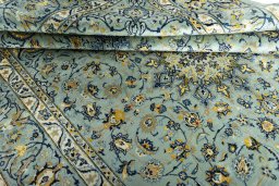 Close-up detail of 2000s Kashmar rug from Iran / Persia showing Wool weave