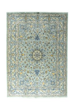 Full view of 2000s Kashmar rug from Iran / Persia, 349 × 250 cm in Green tones