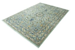 Corner detail of 2000s Kashmar rug showing border pattern and Wool pile
